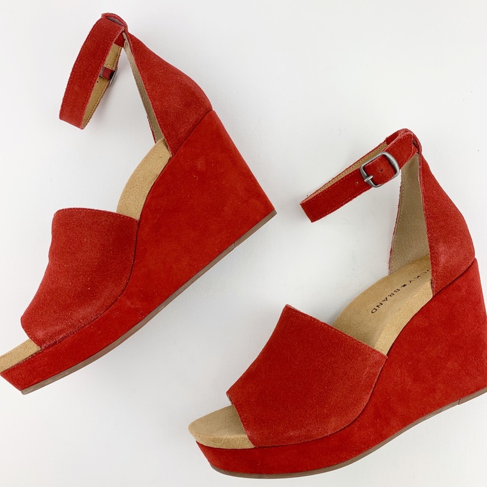 Lucky Brand Yemisa Wedge Red Suede Sandal